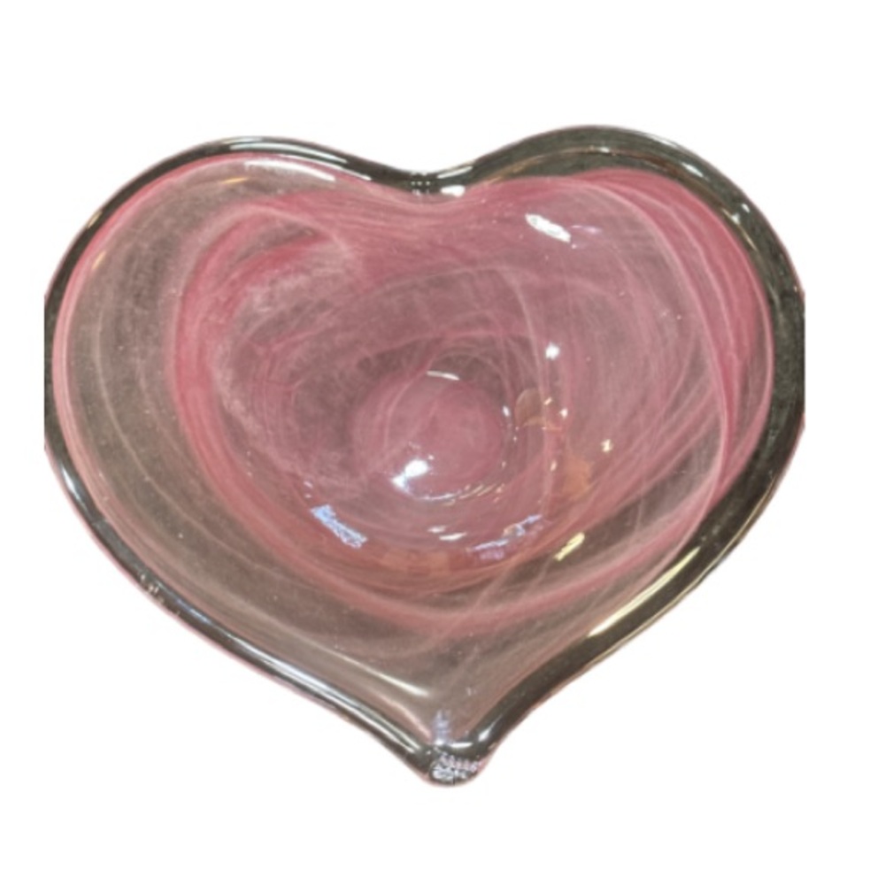 Vintage Lavorazione Murano Pink Heart Shaped bowl made in Italy